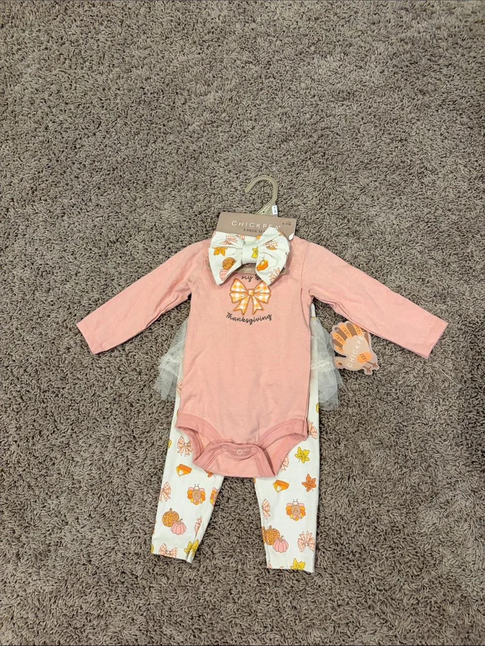 chick pea pink Thanksgiving One-Piece Set with Autumn Print Leggings